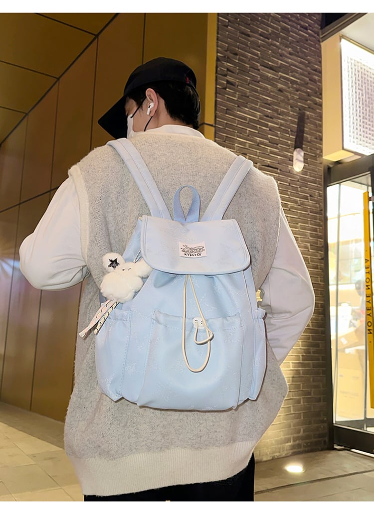 Blue Star Print Drawstring Backpack