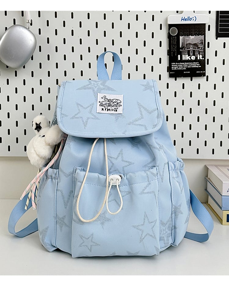 Blue Star Print Drawstring Backpack
