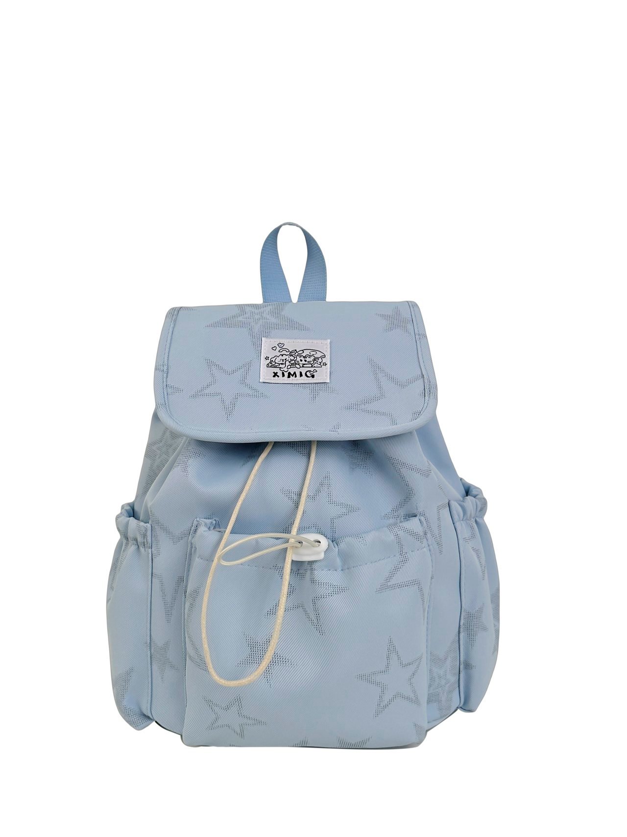 Blue Star Print Drawstring Backpack