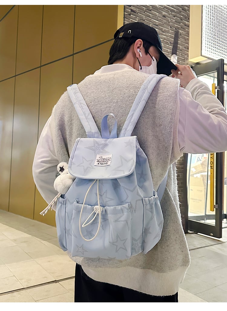 Blue Star Print Drawstring Backpack