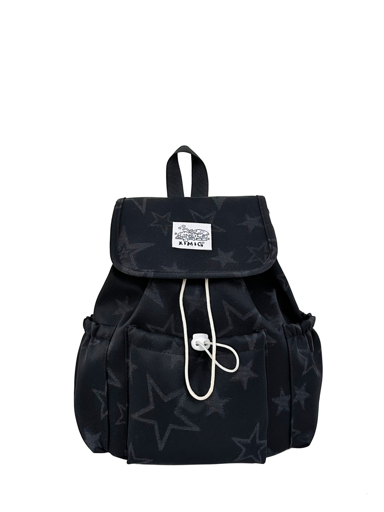 Black Star-Pattern Drawstring Backpack