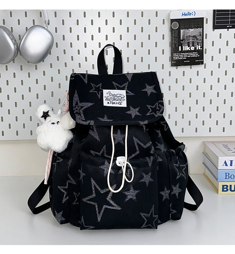 Black Star-Pattern Drawstring Backpack