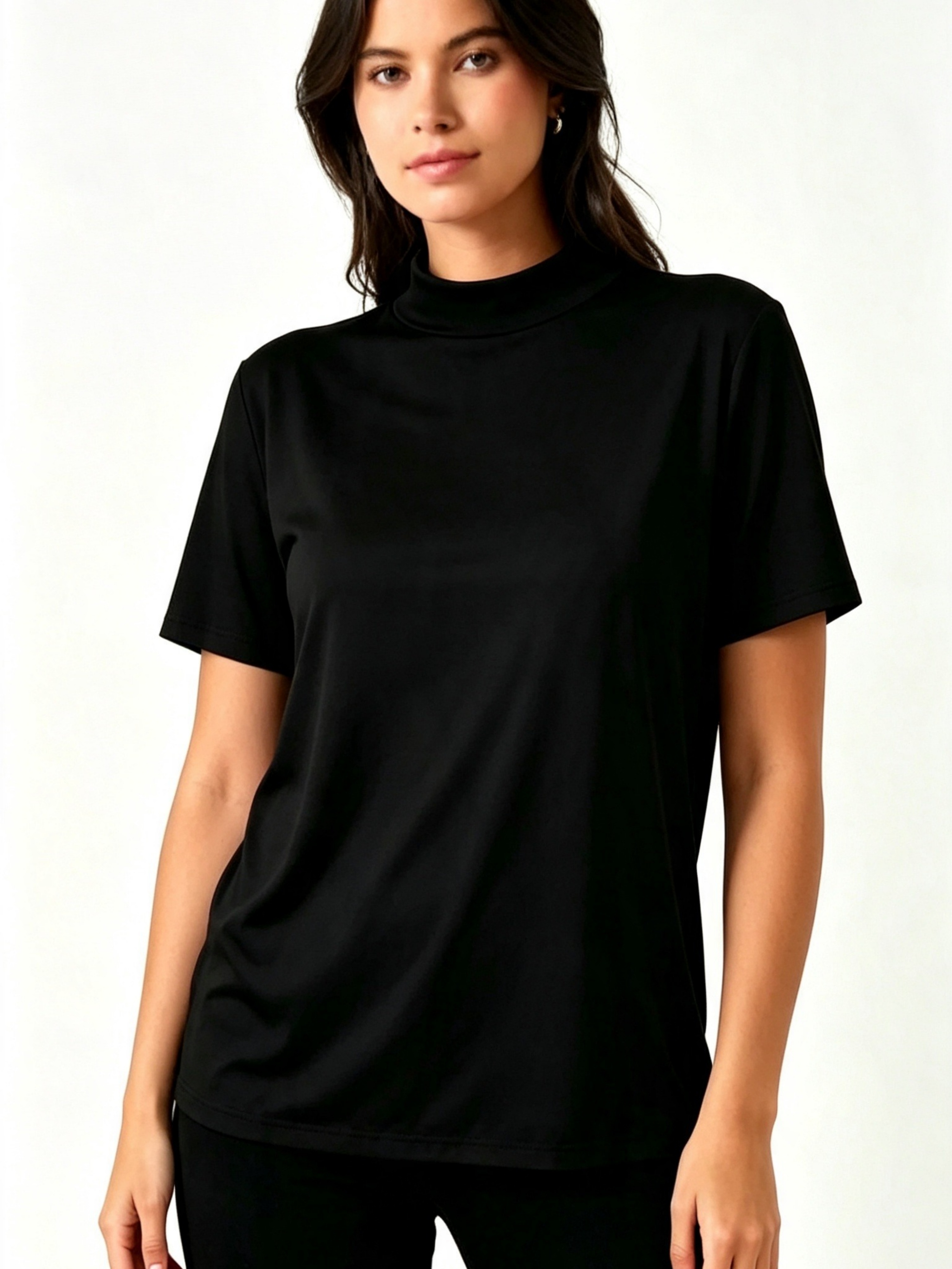 Black High-Neck Short Sleeve T-Shirt