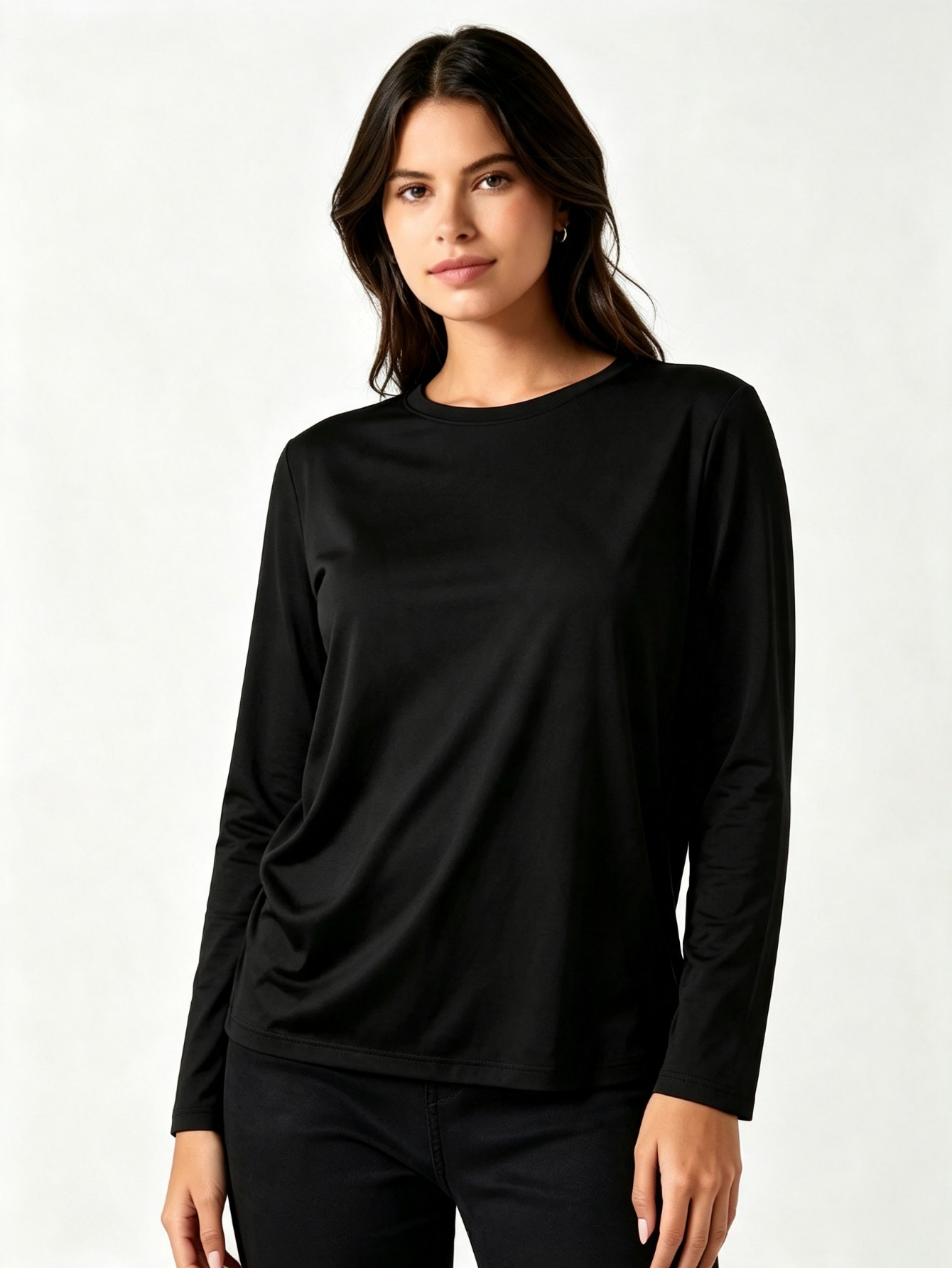 Black Round Neck Long Sleeve T-Shirt