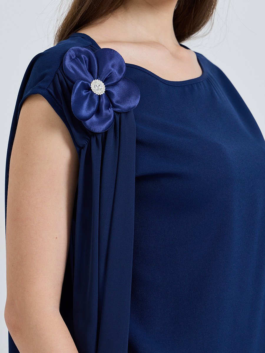 Navy Blue Solid Top and Wide Leg Co-Ords