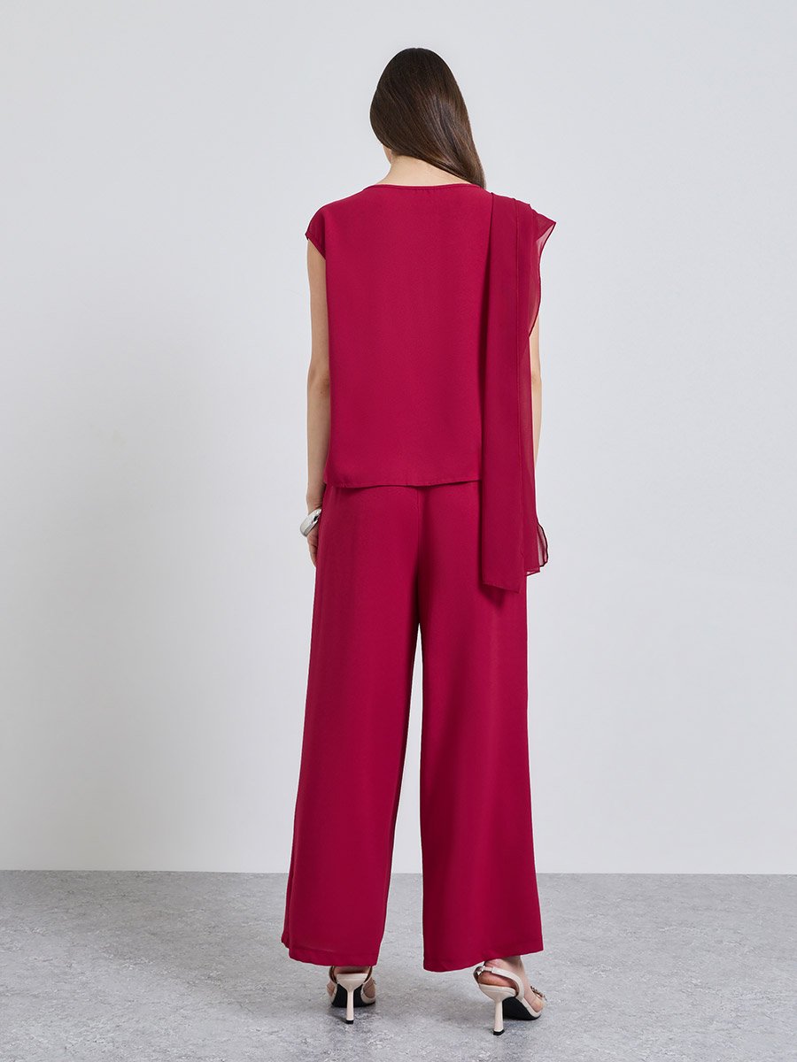 Burgundy Solid Top and Wide Leg Co-Ords