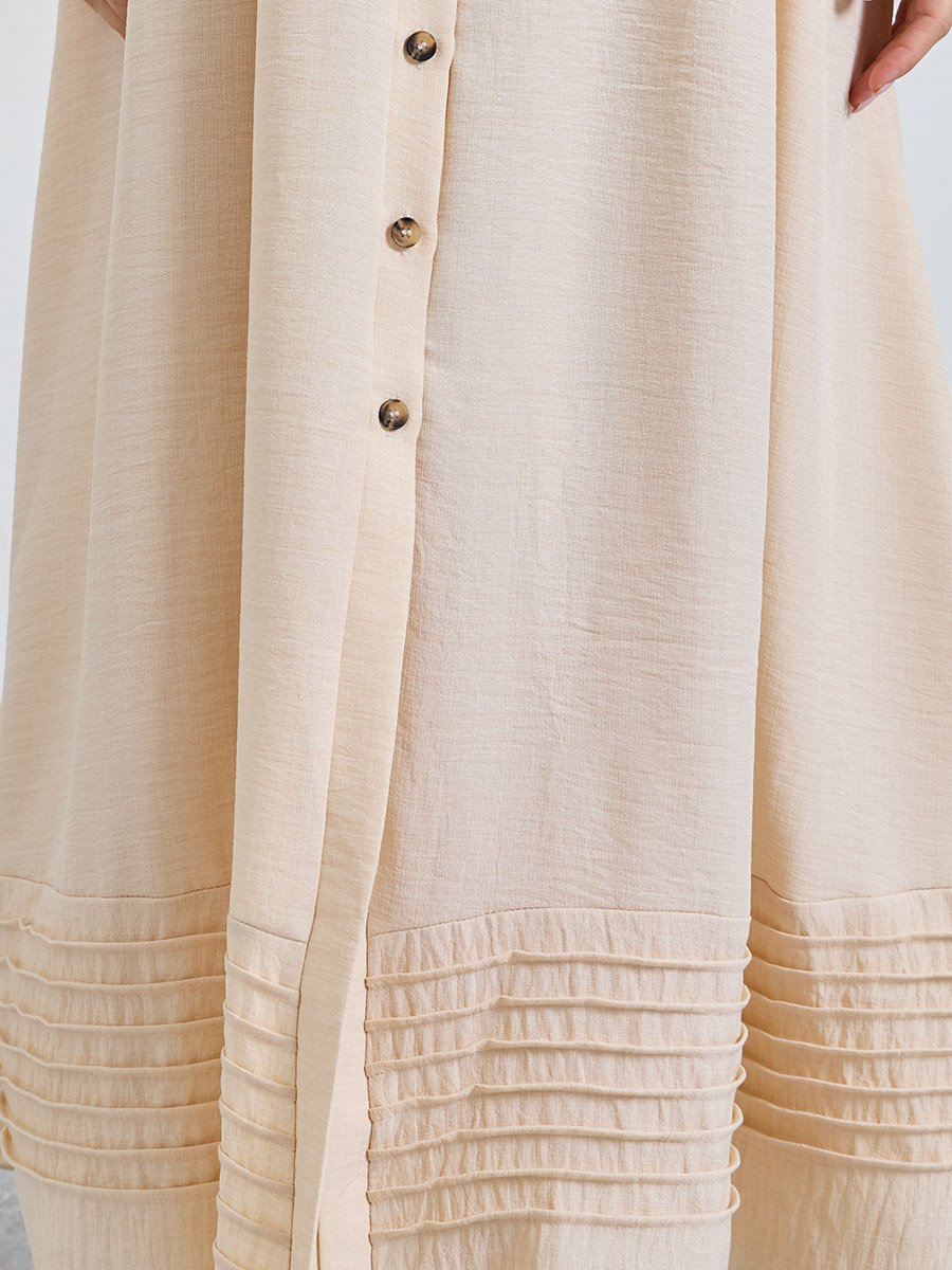 Beige Solid Collared Shirt Midi Dress