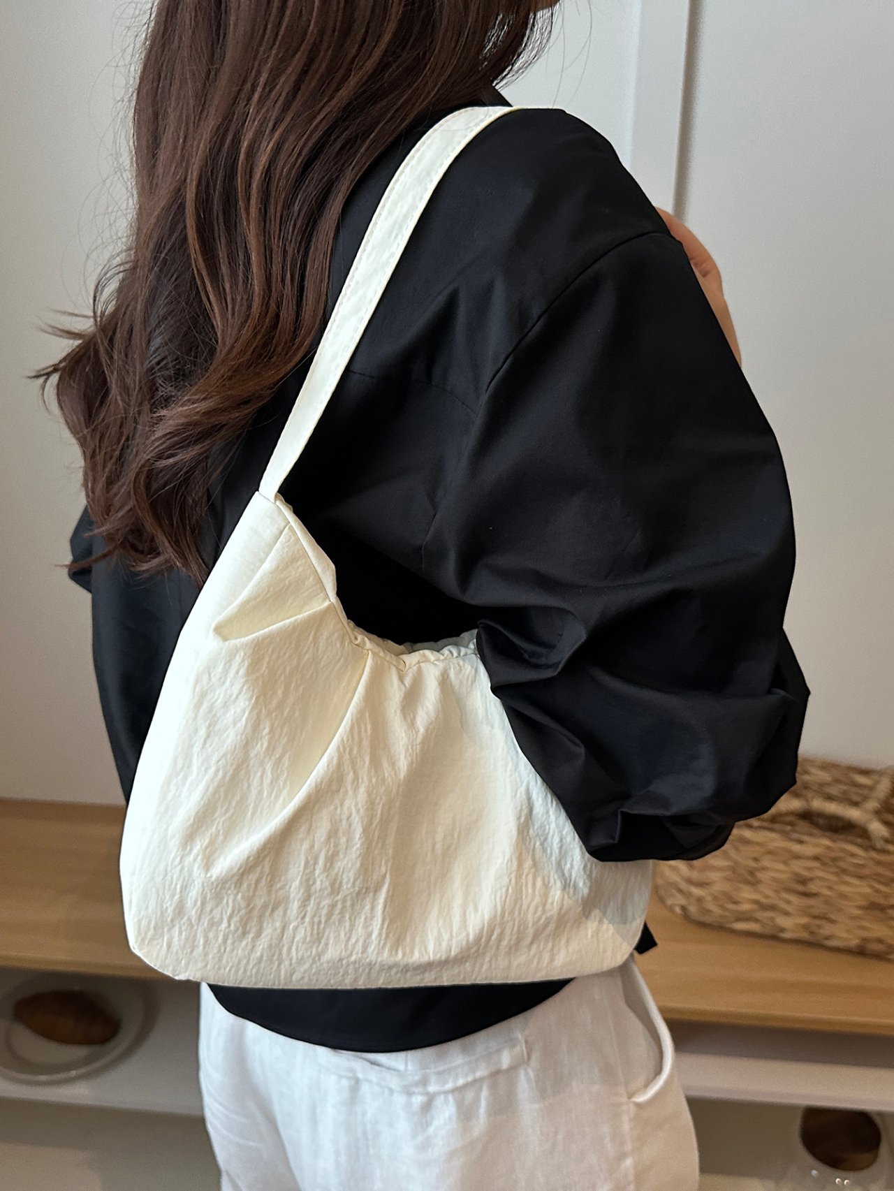 White Ruched Shoulder Bag