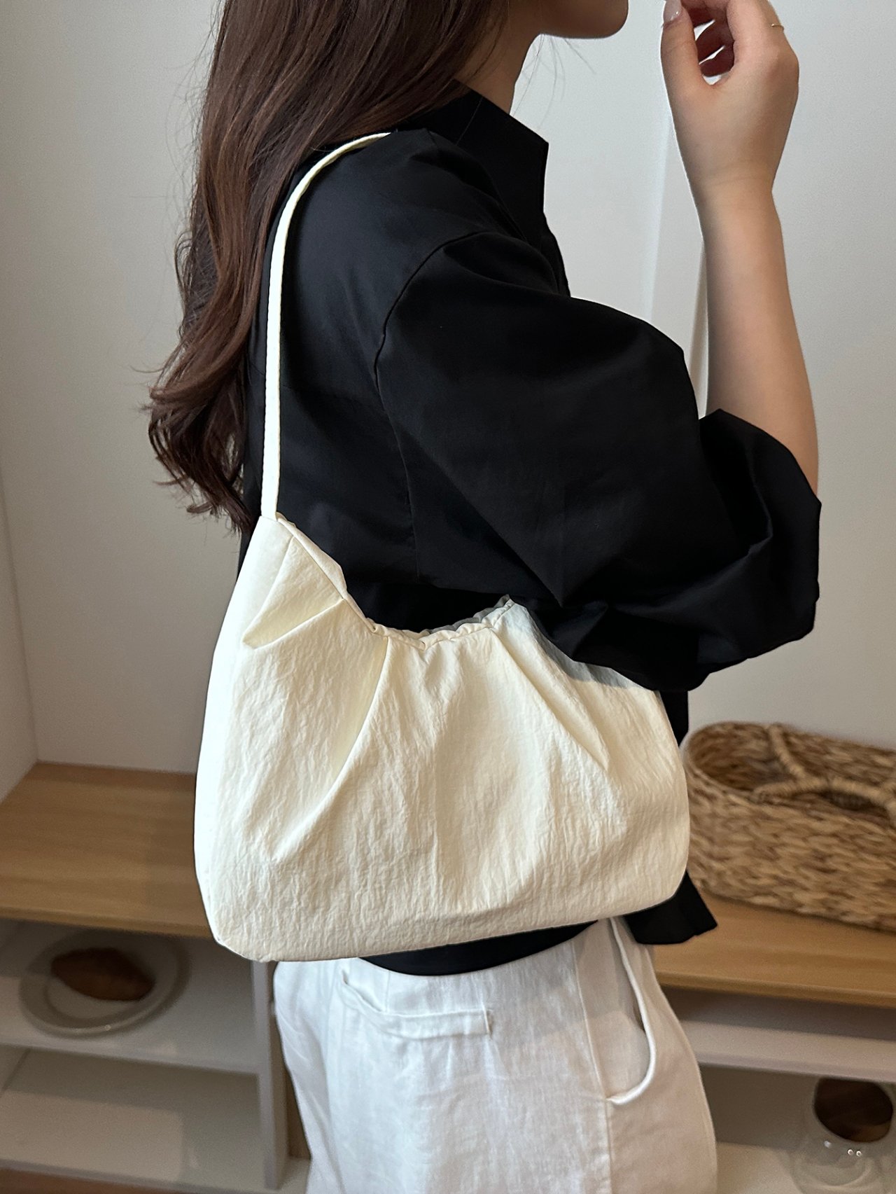 White Ruched Shoulder Bag
