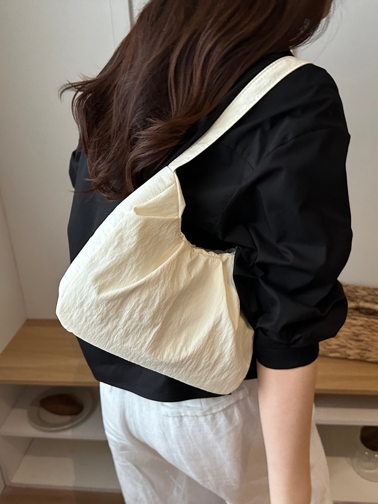 White Ruched Shoulder Bag