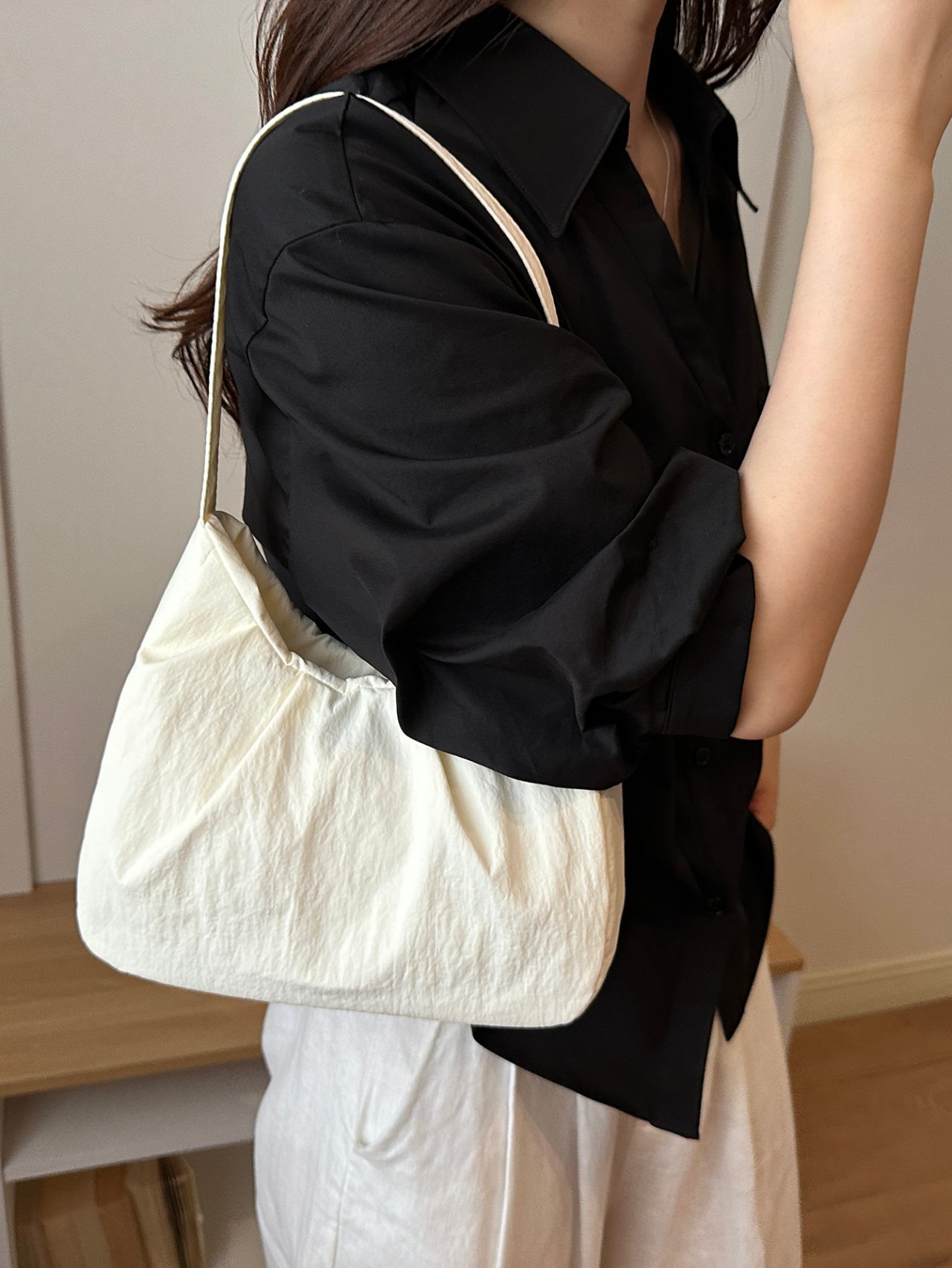 White Ruched Shoulder Bag