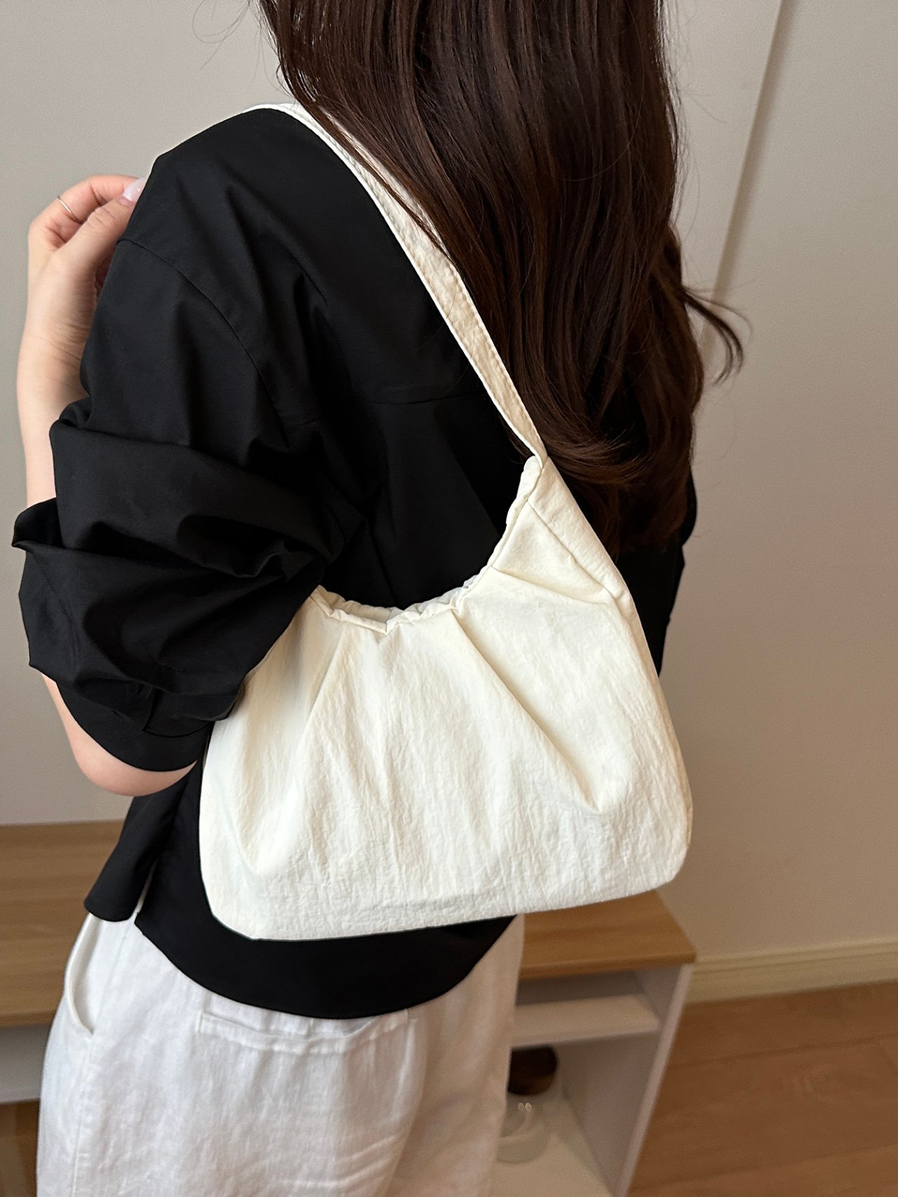 White Ruched Shoulder Bag