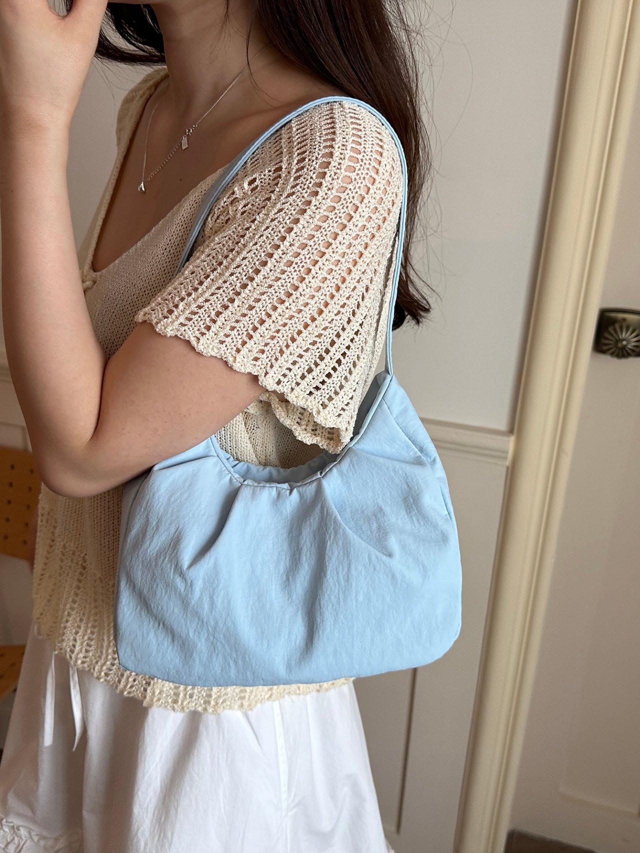 Blue Plain Shoulder Bag