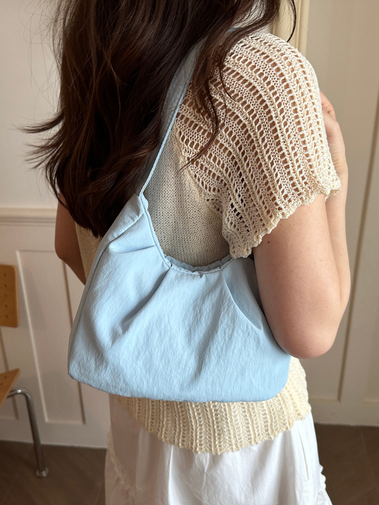 Blue Plain Shoulder Bag