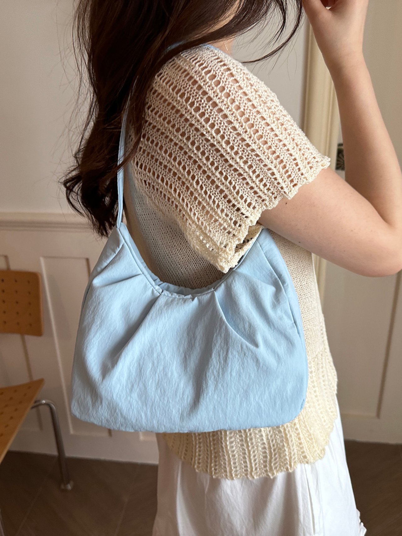 Blue Plain Shoulder Bag