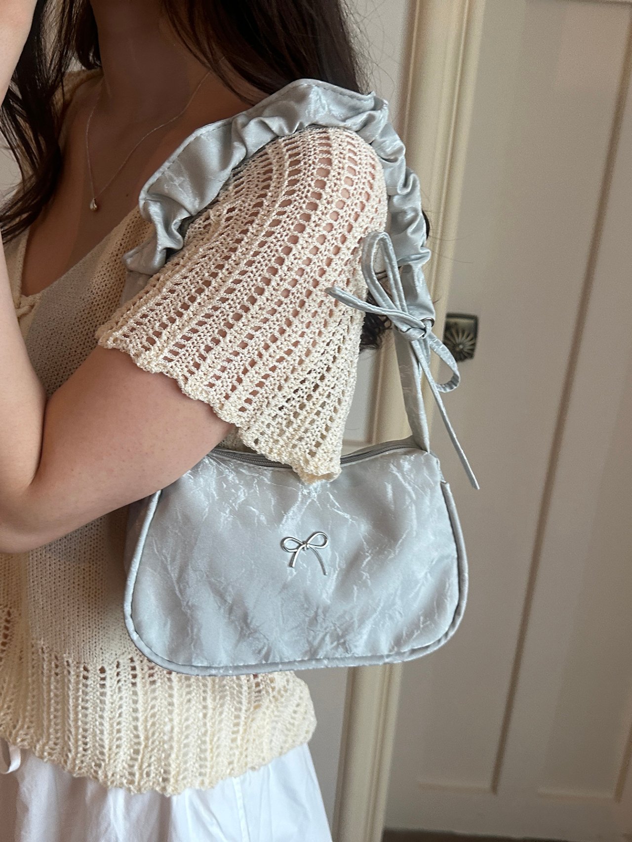 Silver Bow Shoulder Bag