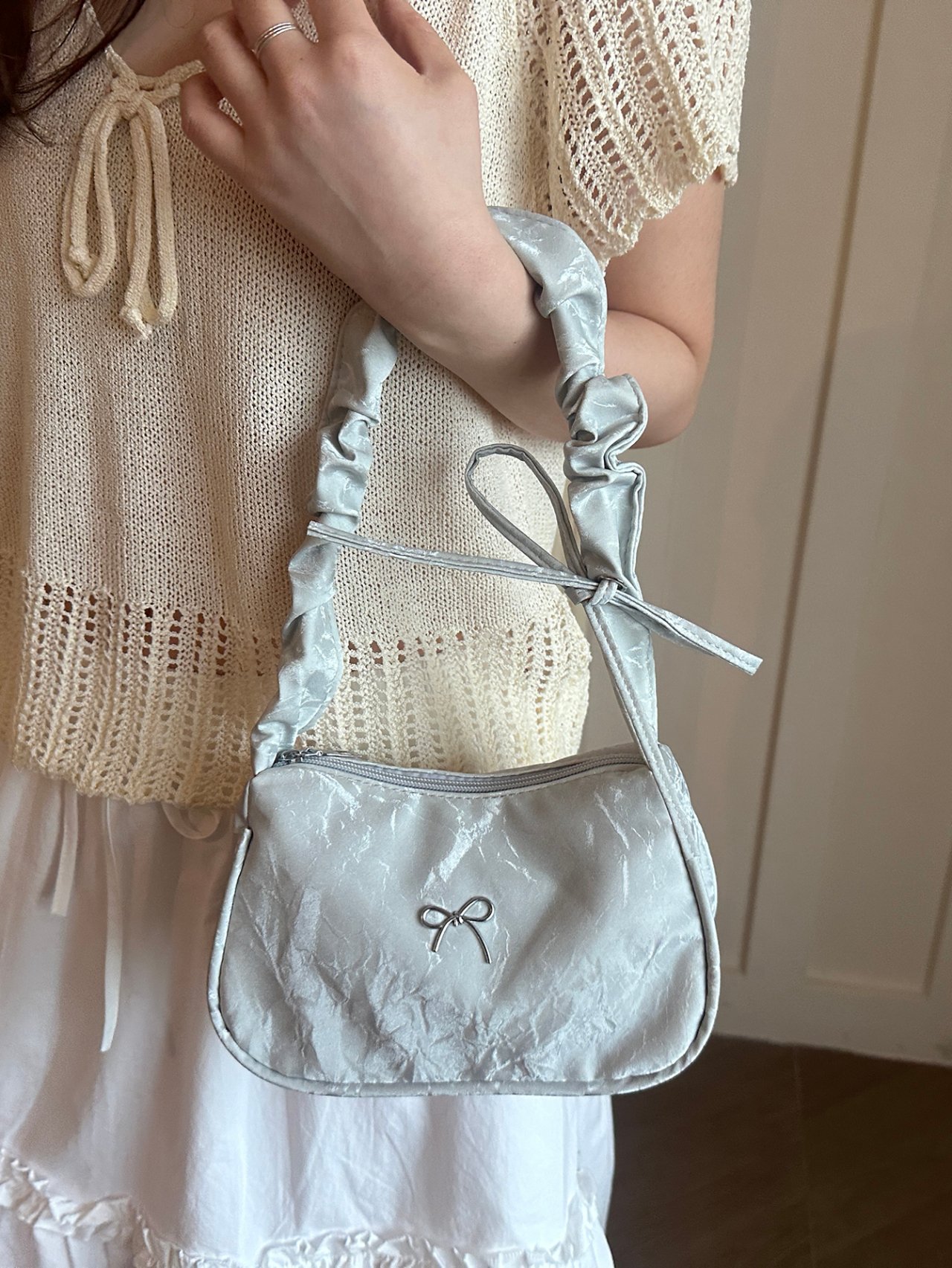 Silver Bow Shoulder Bag