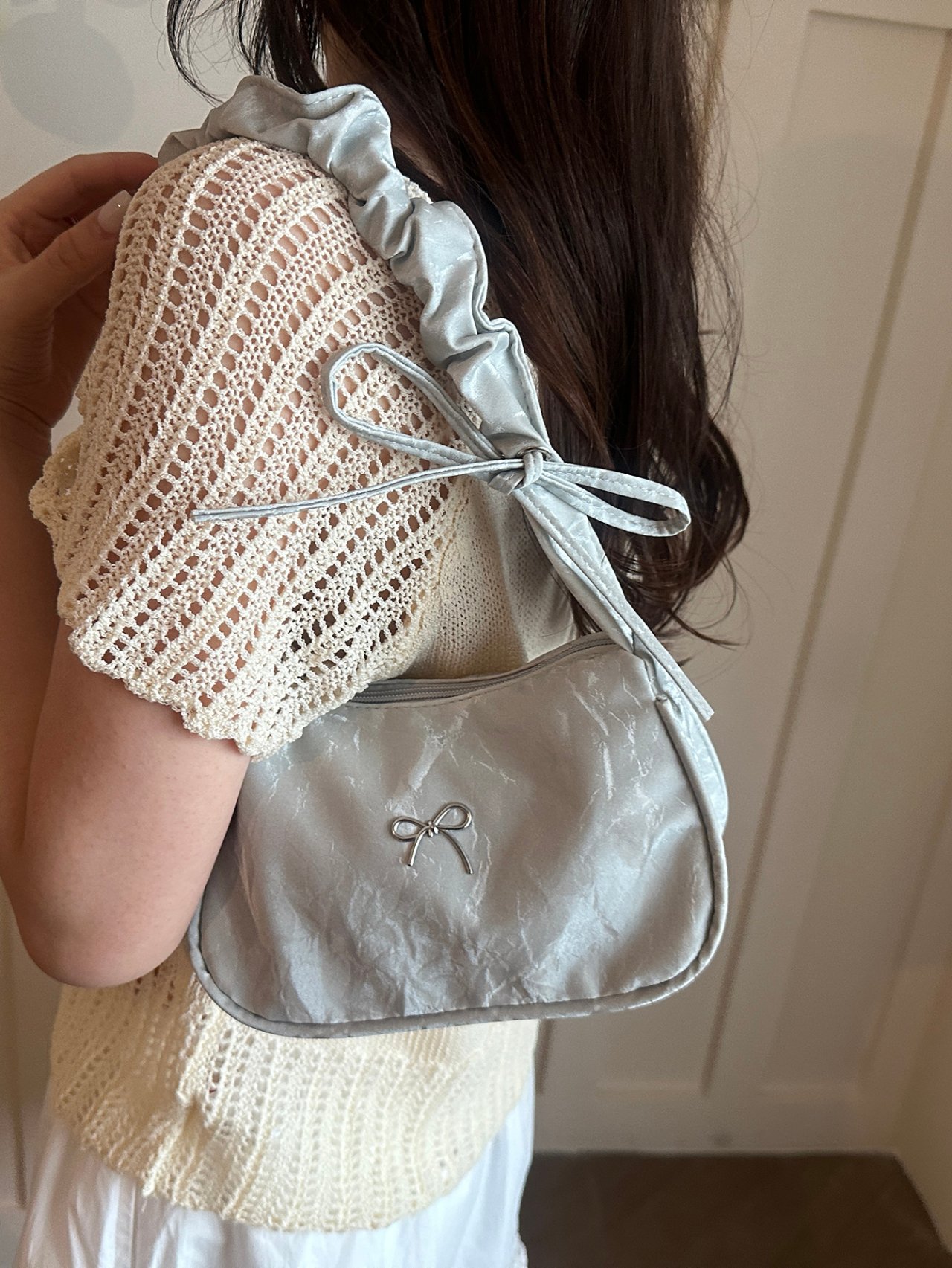 Silver Bow Shoulder Bag