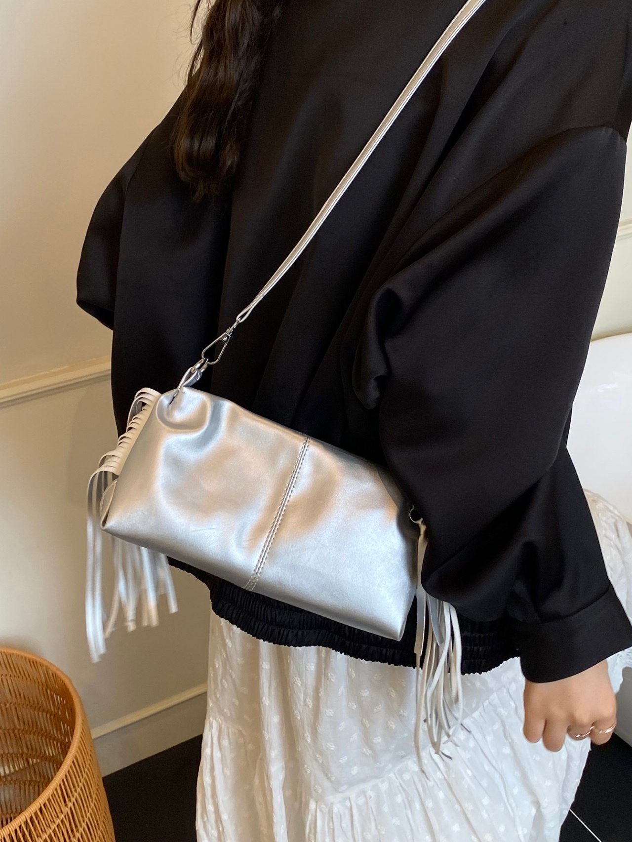 Silver Fringe Shoulder Bag