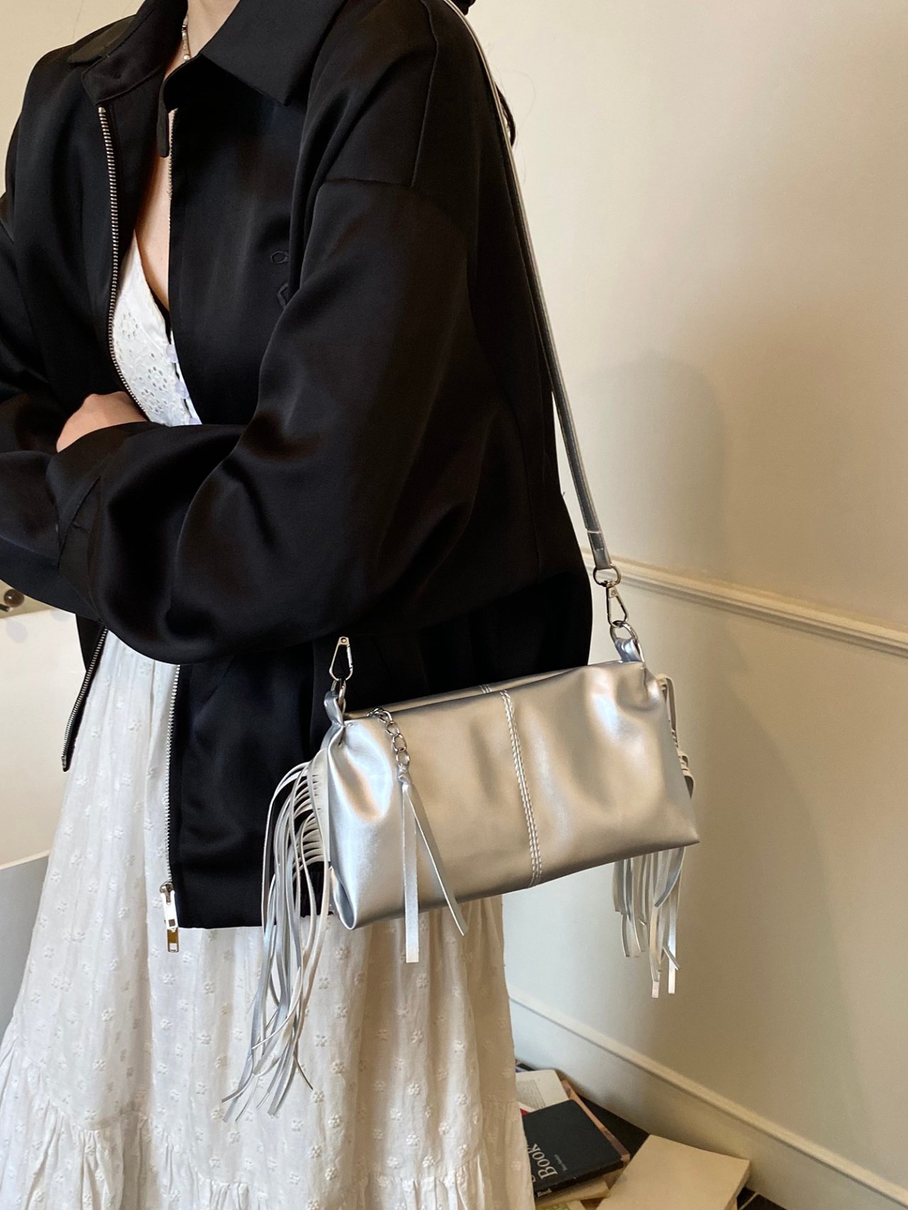 Silver Fringe Shoulder Bag