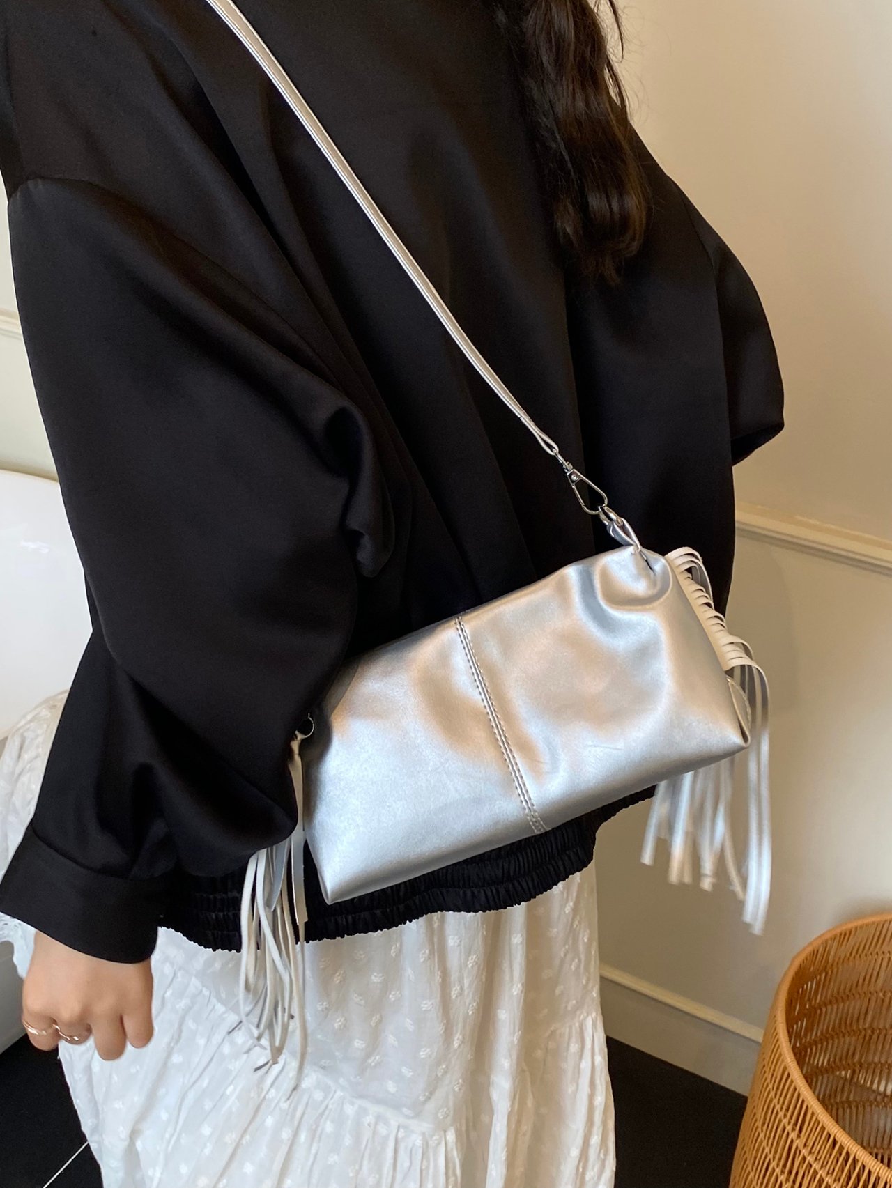 Silver Fringe Shoulder Bag