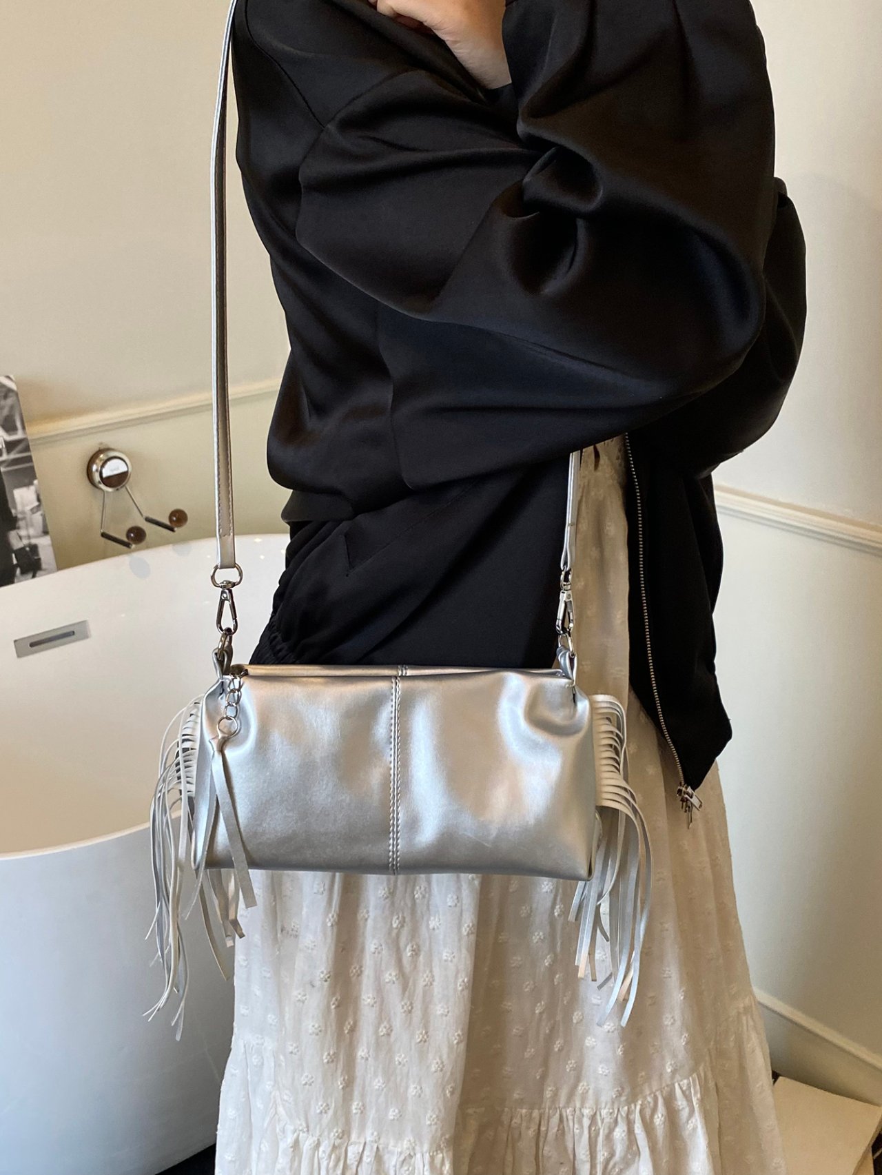Silver Fringe Shoulder Bag