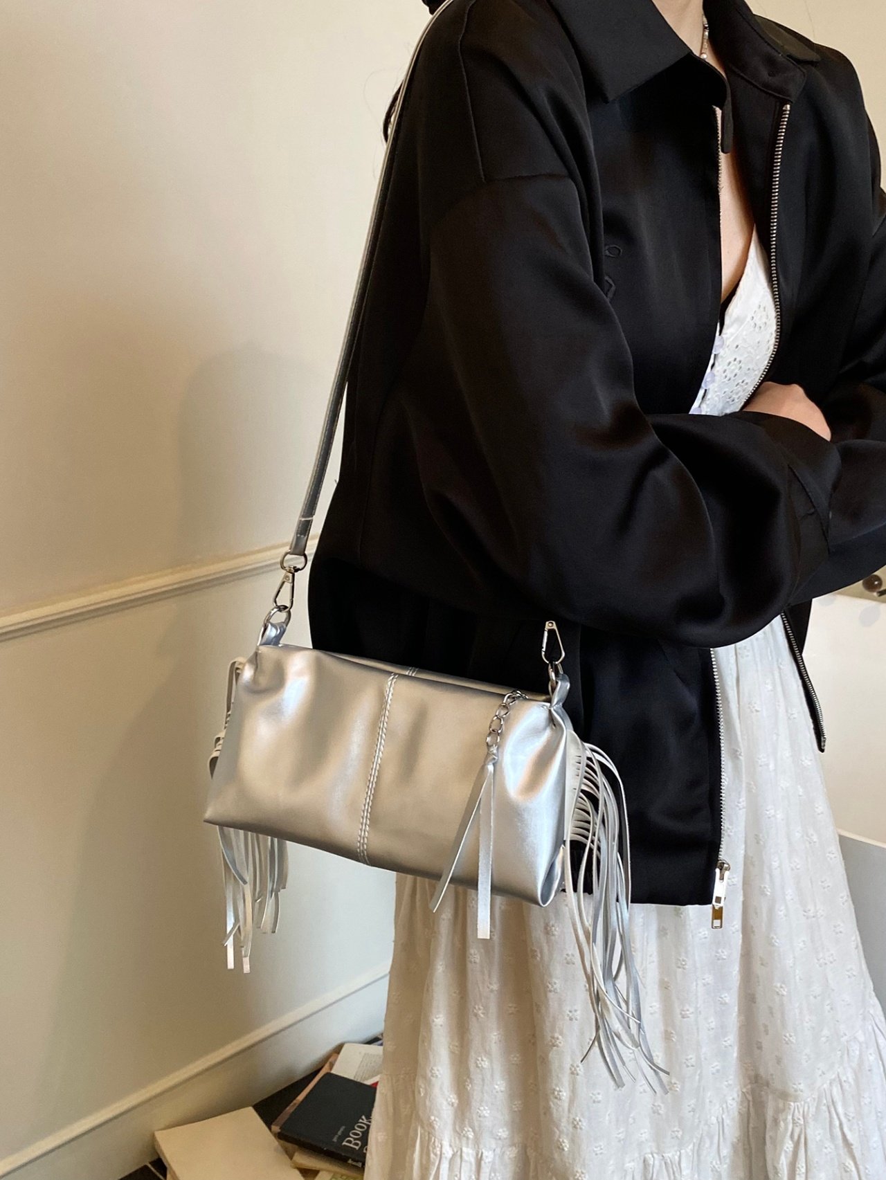 Silver Fringe Shoulder Bag