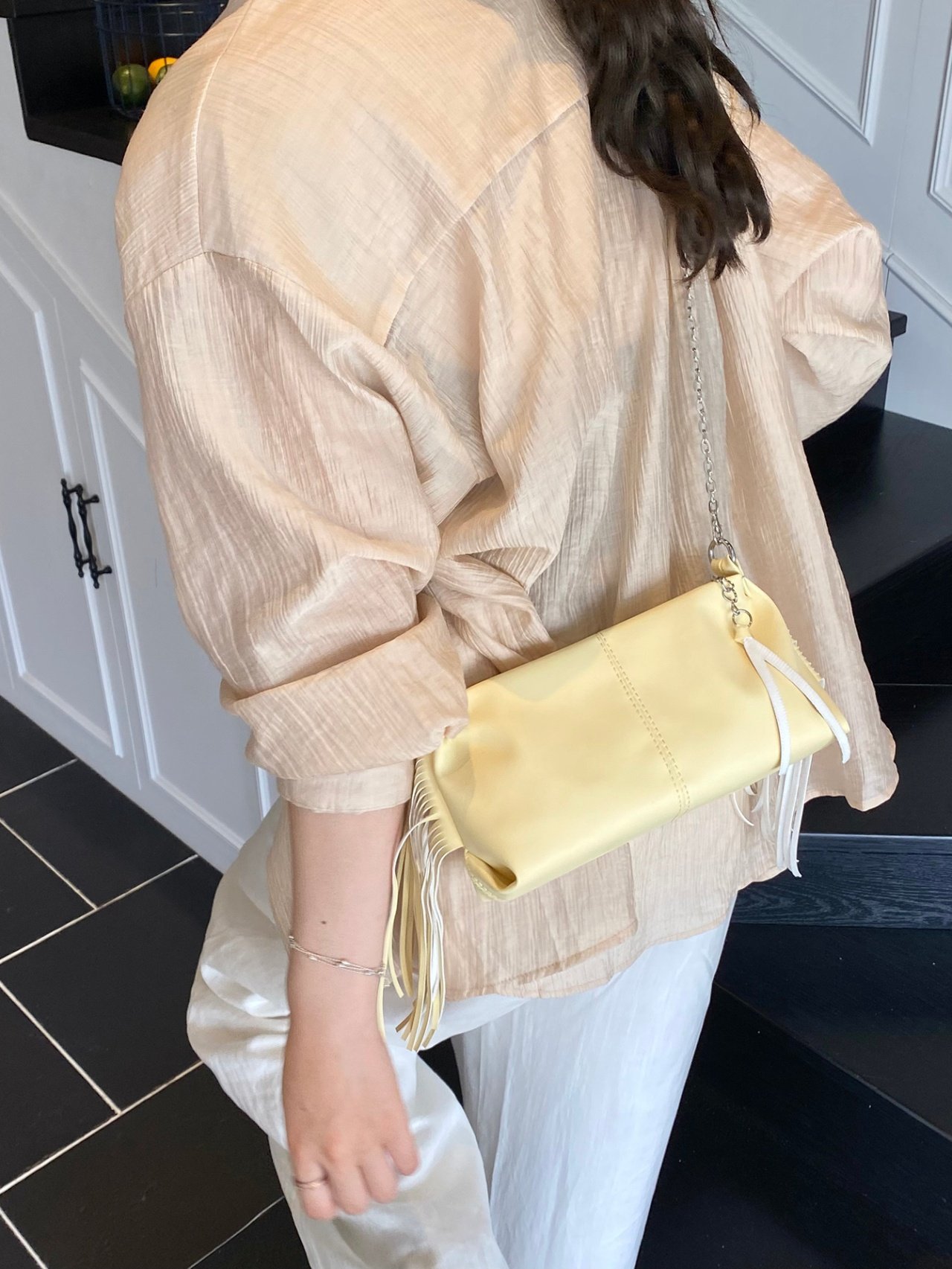 Yellow Crossbody Bag with Fringe Detail