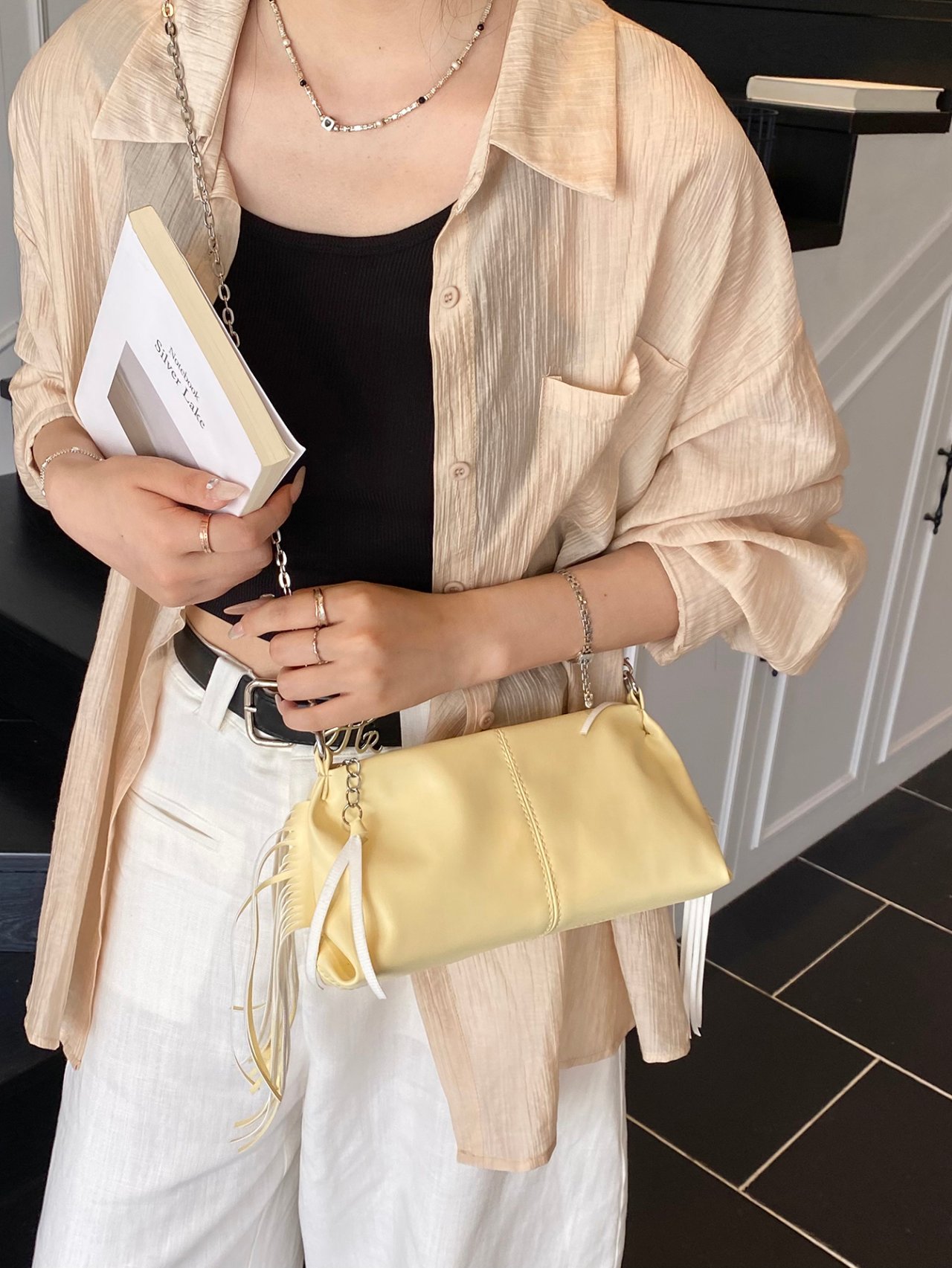 Yellow Crossbody Bag with Fringe Detail
