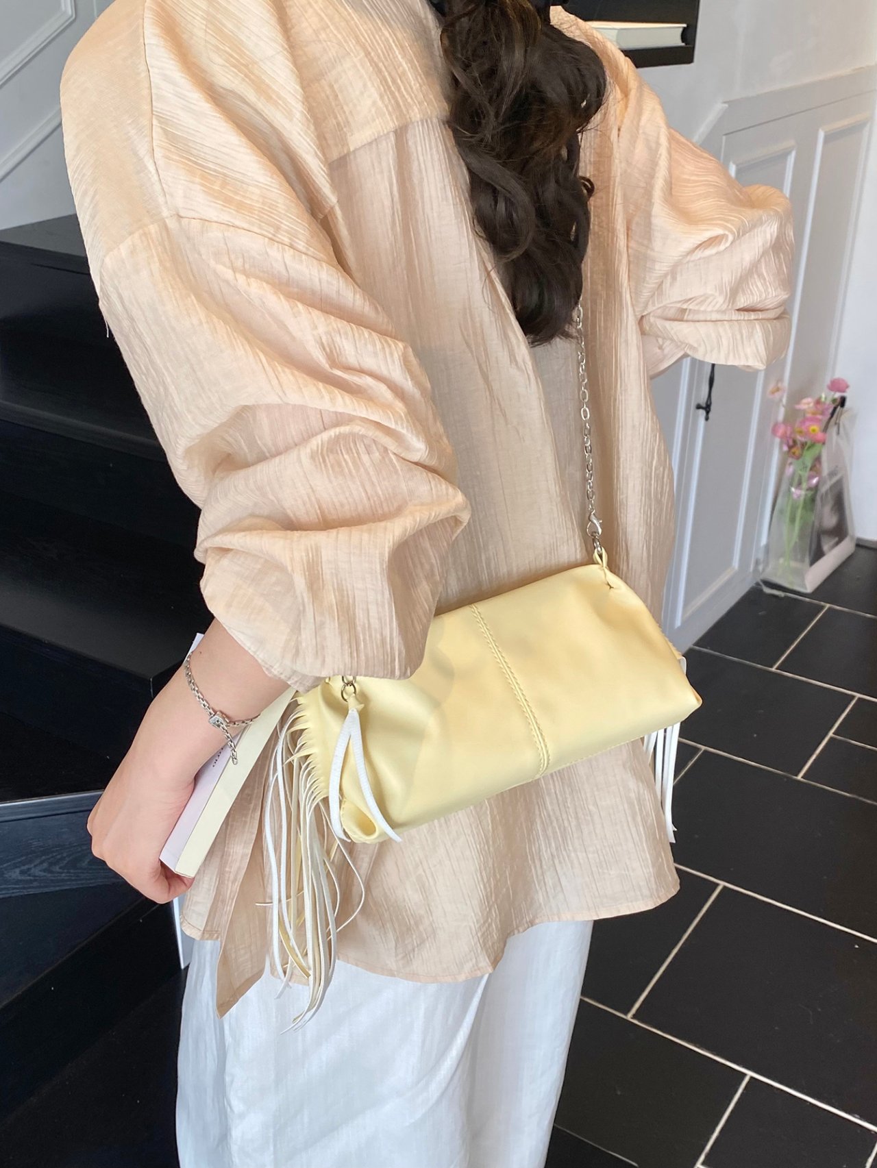 Yellow Crossbody Bag with Fringe Detail