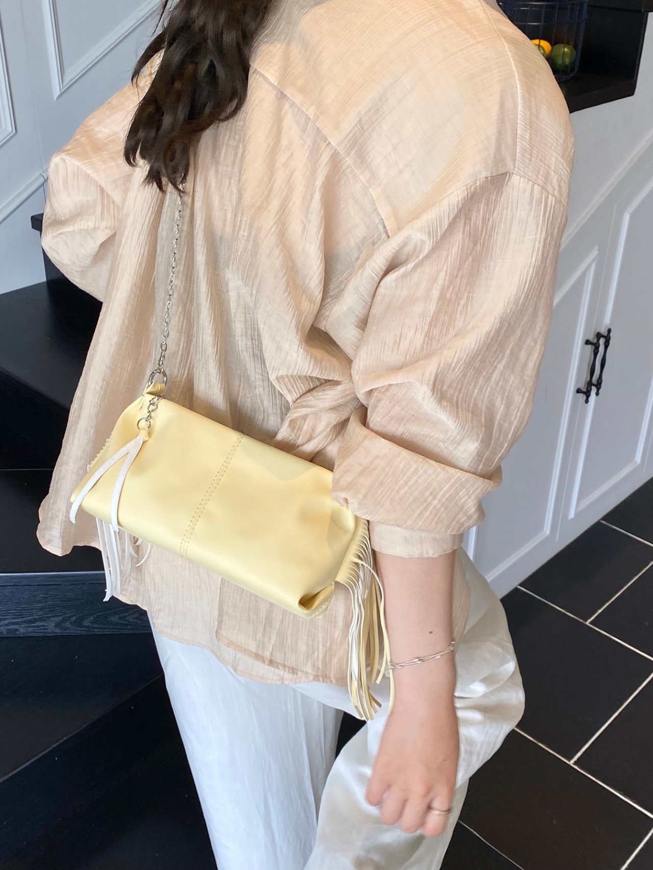 Yellow Crossbody Bag with Fringe Detail