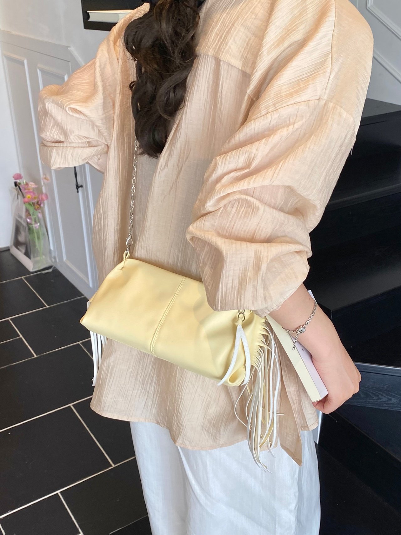 Yellow Crossbody Bag with Fringe Detail