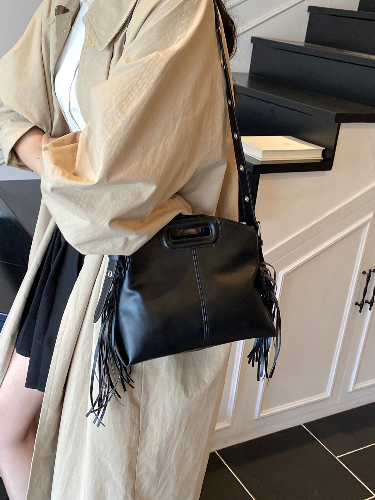 Black Crossbody Bag with Tassel Detail