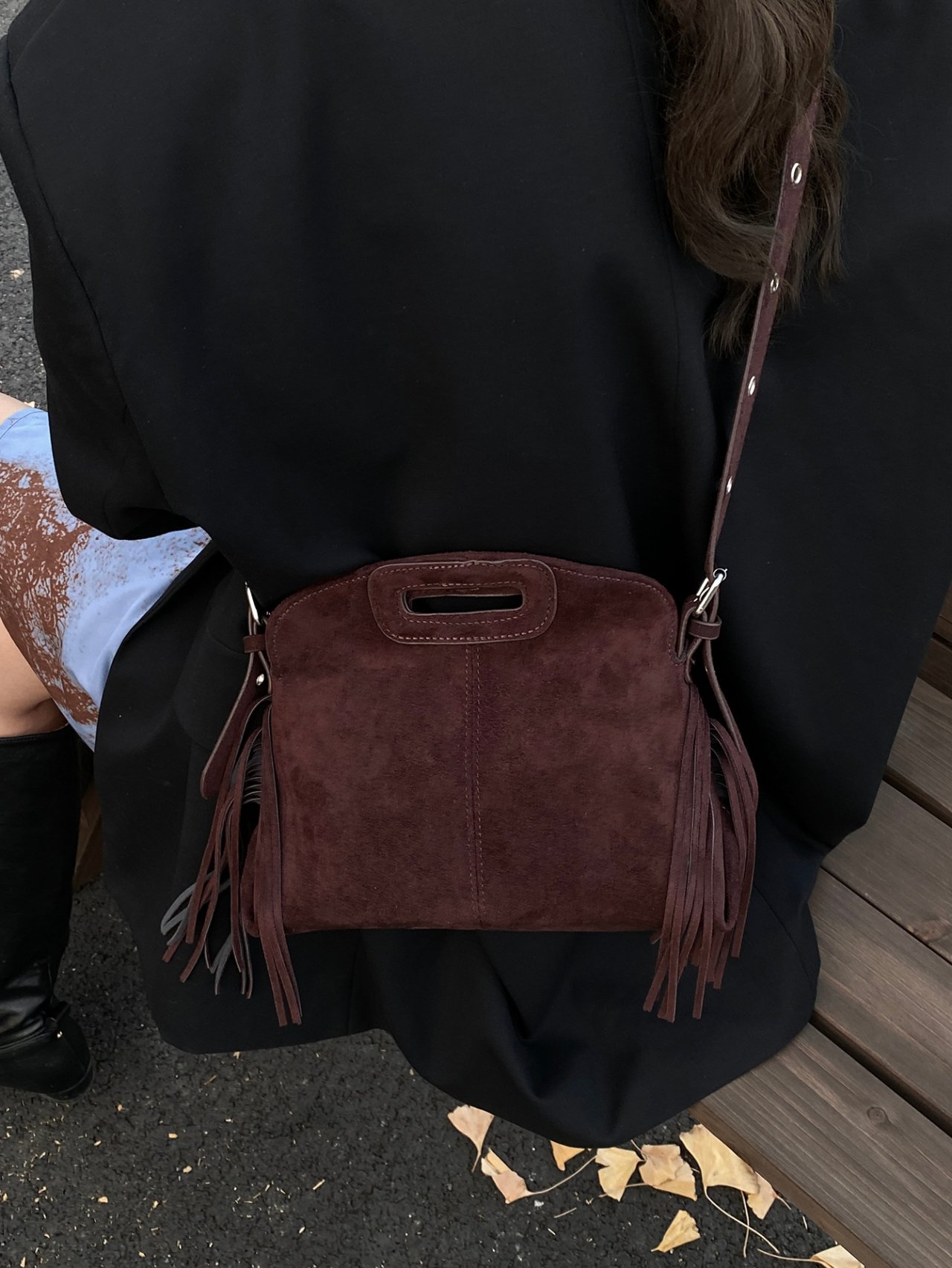 Coffee Brown Suede Fringe Crossbody Bag