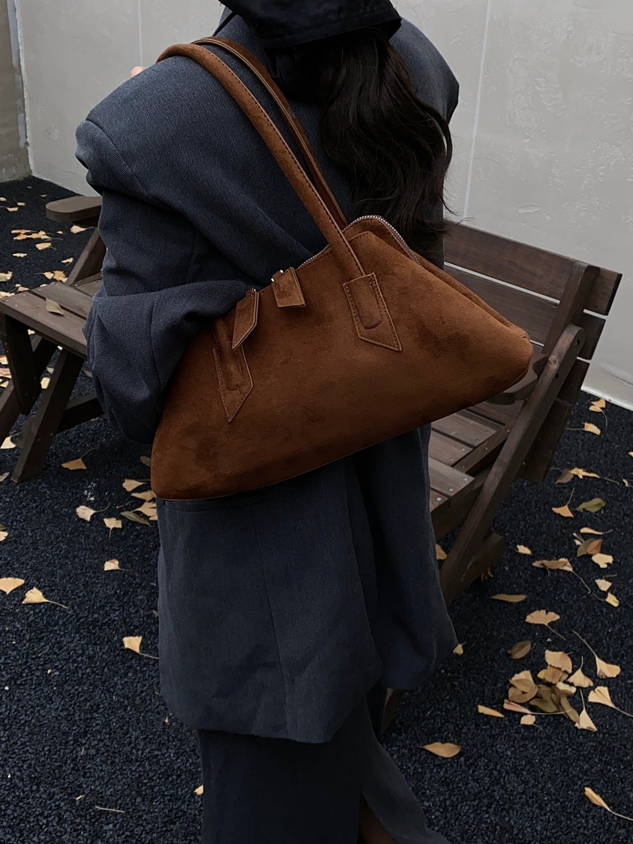 Brown Suede Look Shoulder Bag