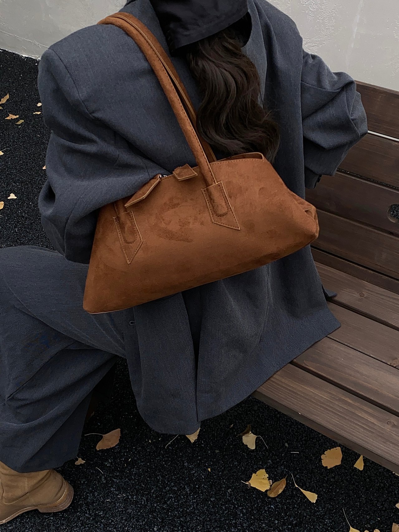 Brown Suede Look Shoulder Bag