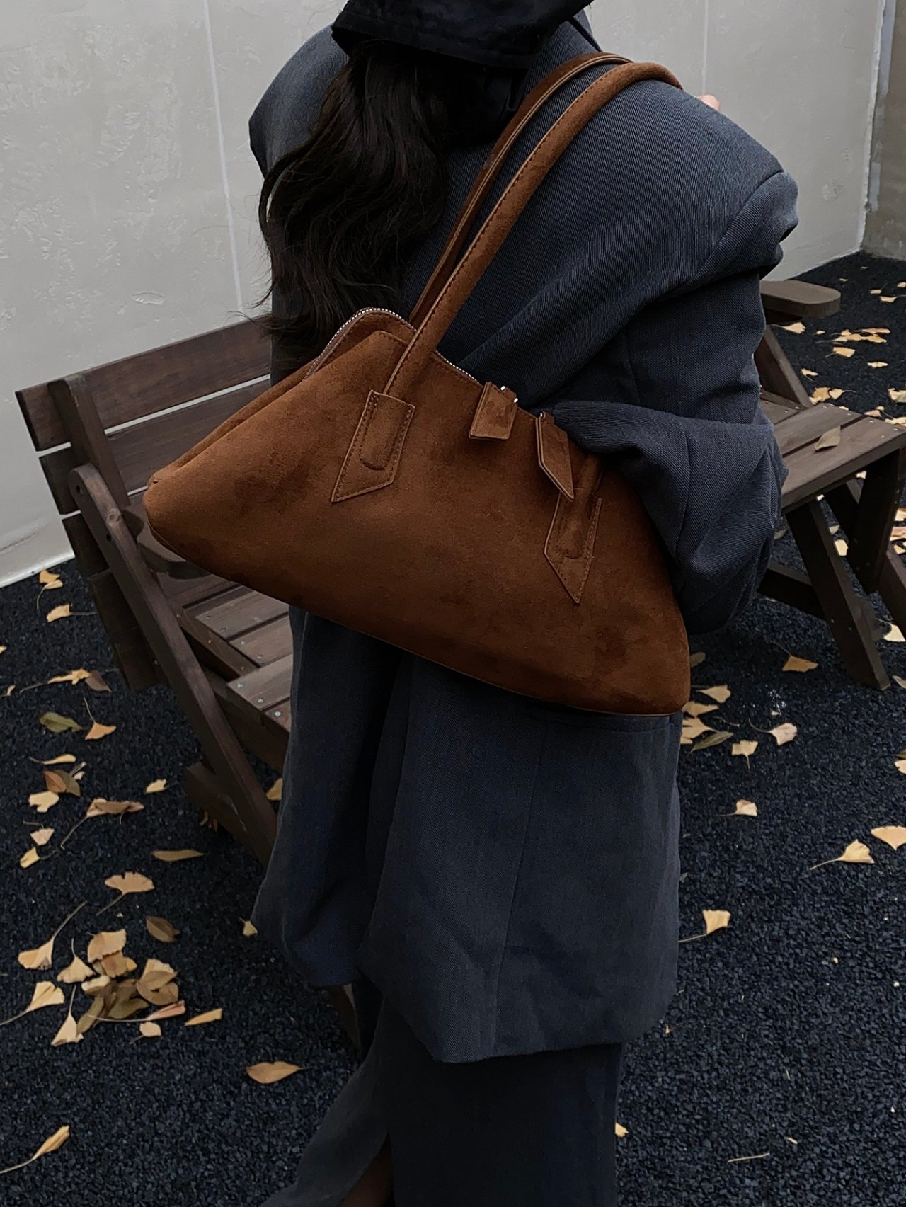 Brown Suede Look Shoulder Bag