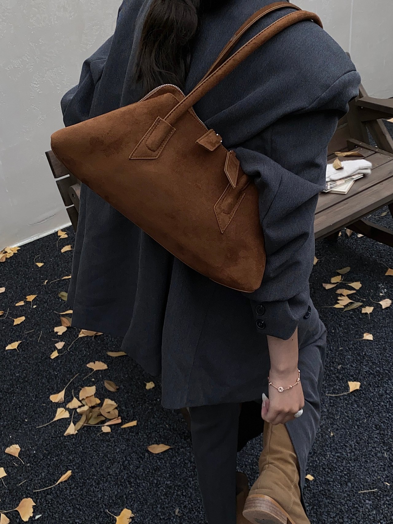 Brown Suede Look Shoulder Bag
