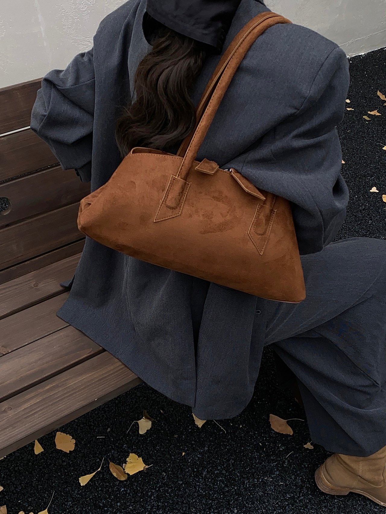Brown Suede Look Shoulder Bag