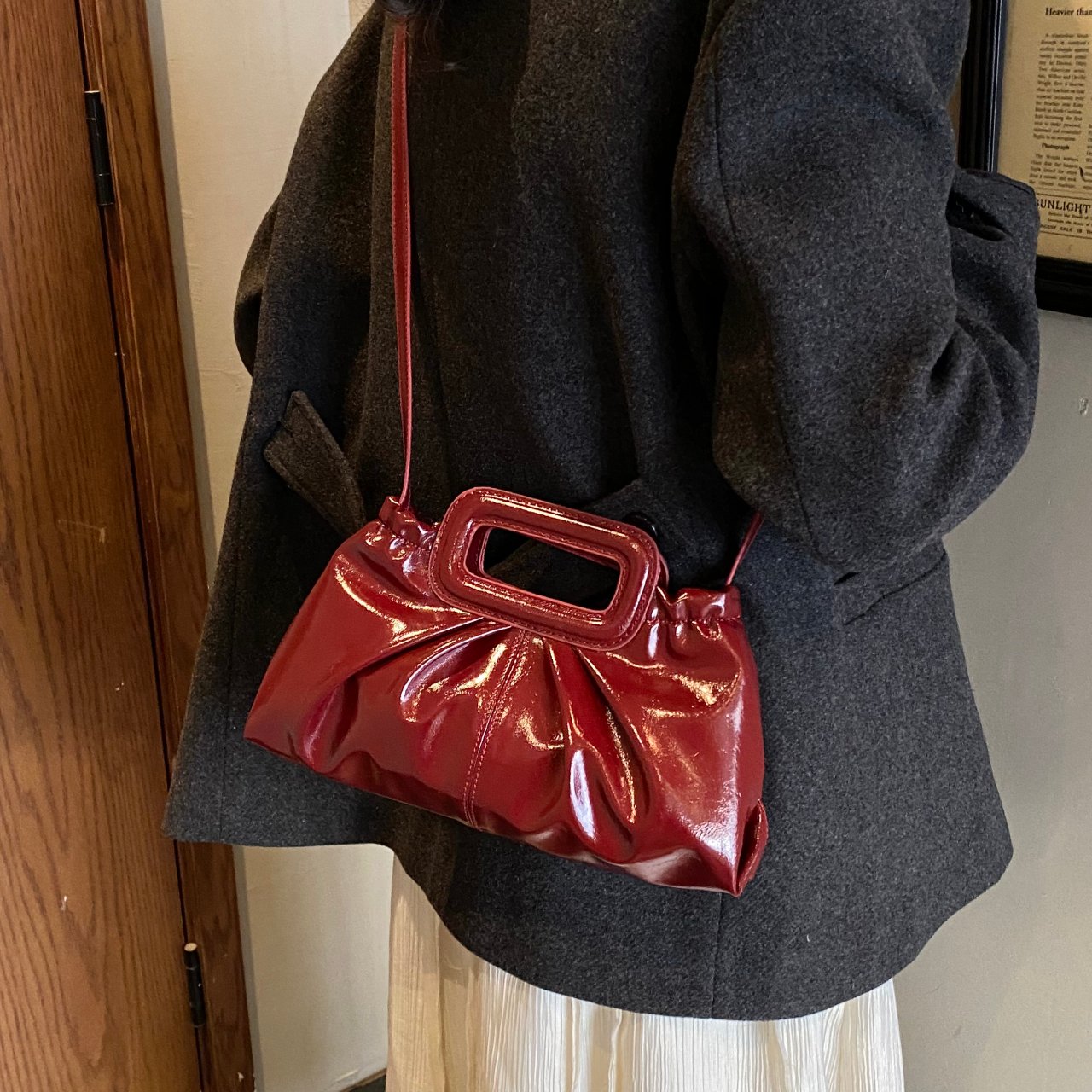 Burgundy Patent Faux Leather Crossbody Bag with Top Handle