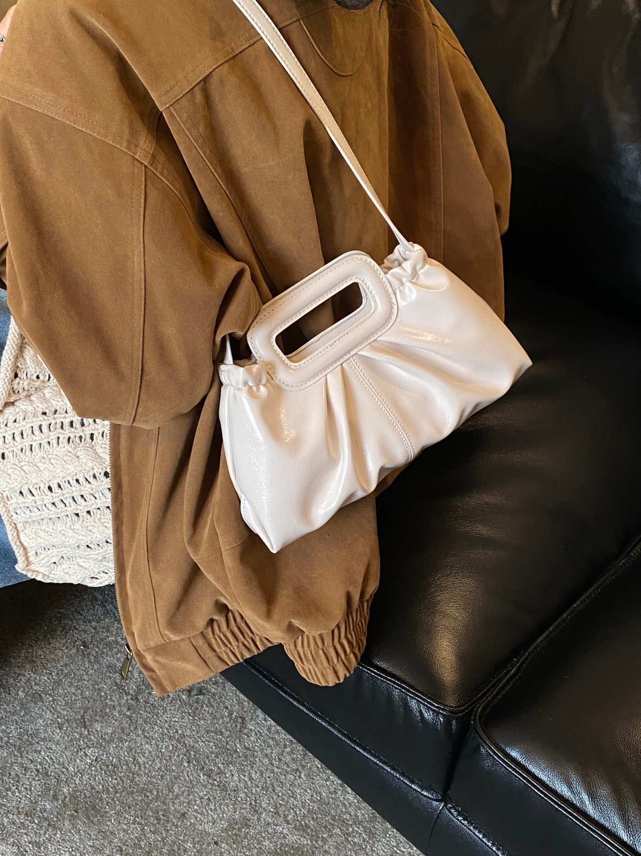 Off-White Ruched Shoulder Bag