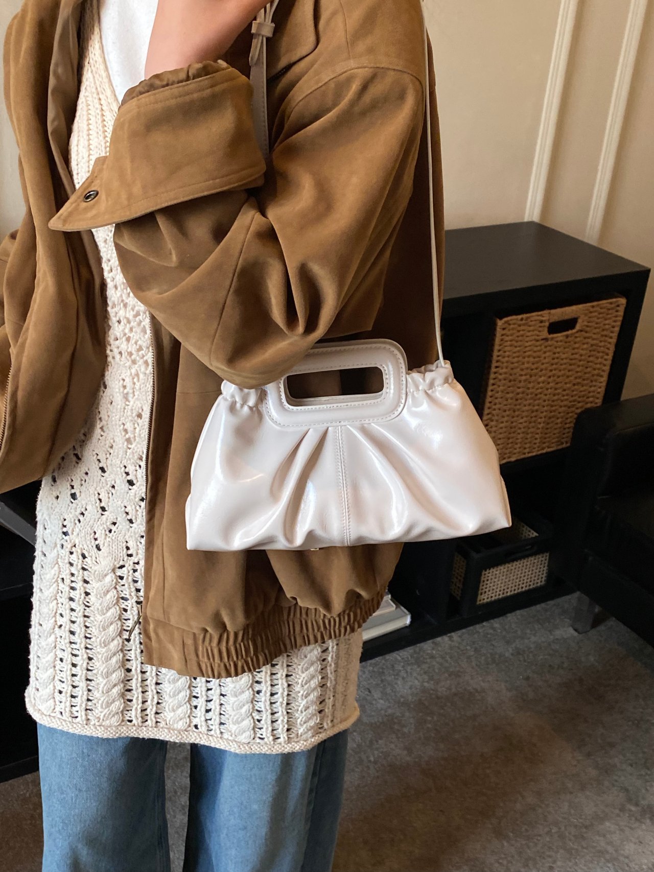 Off-White Ruched Shoulder Bag
