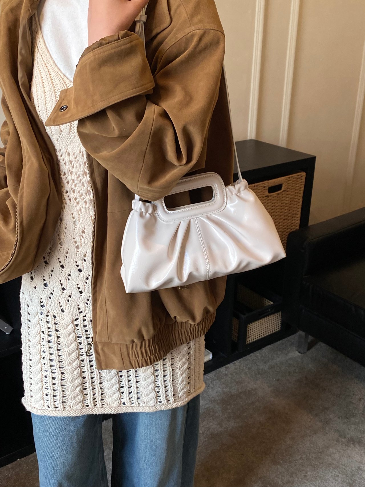 Off-White Ruched Shoulder Bag