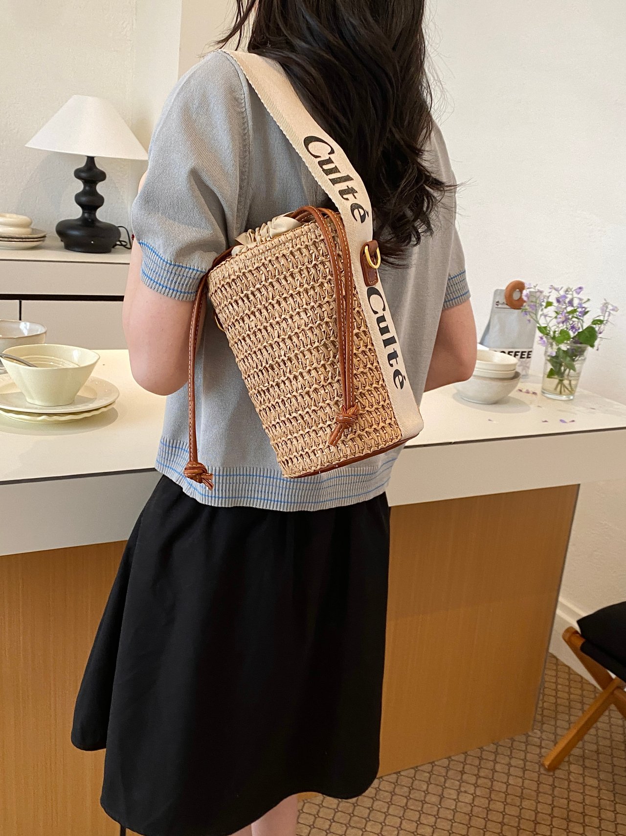 Tan Woven Shoulder Bag