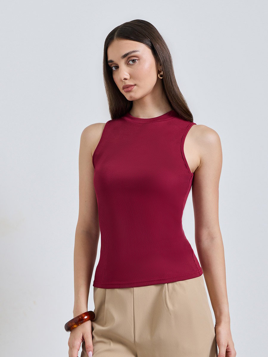 Burgundy Solid Tank and Wide Leg Co-Ords