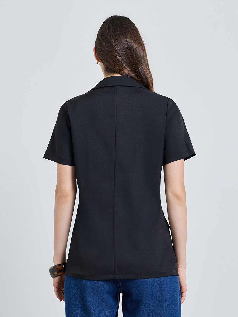 Black Solid Slim Fit Regular Blazer
