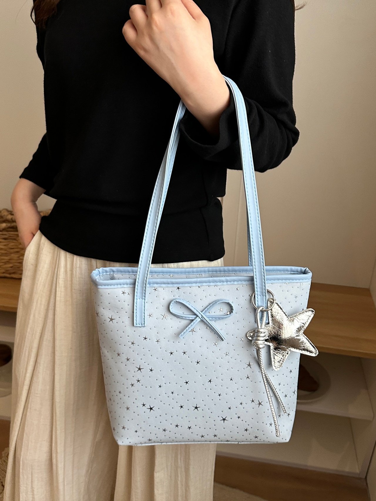 Sky Blue Starry Tote Bag