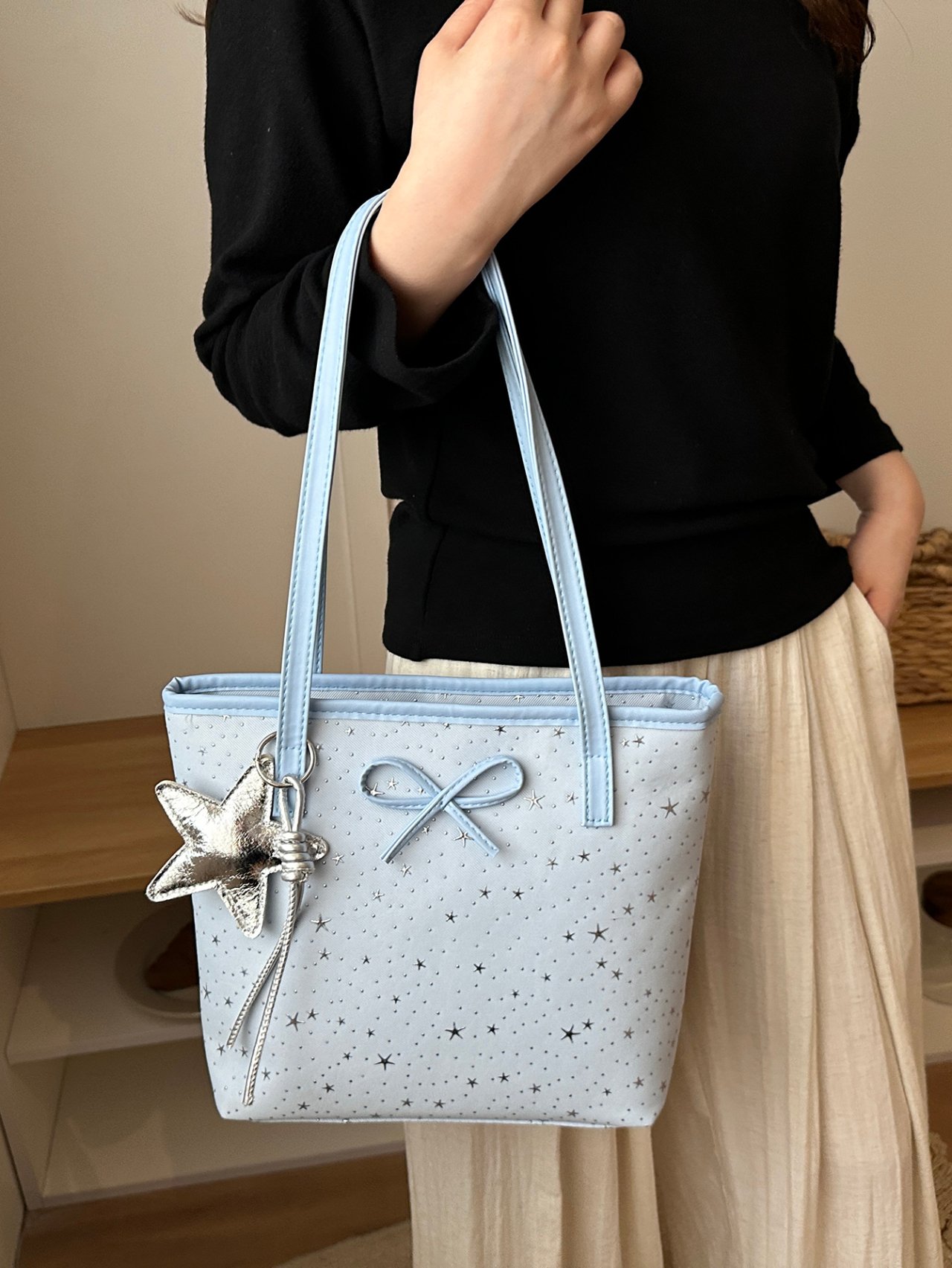 Sky Blue Starry Tote Bag