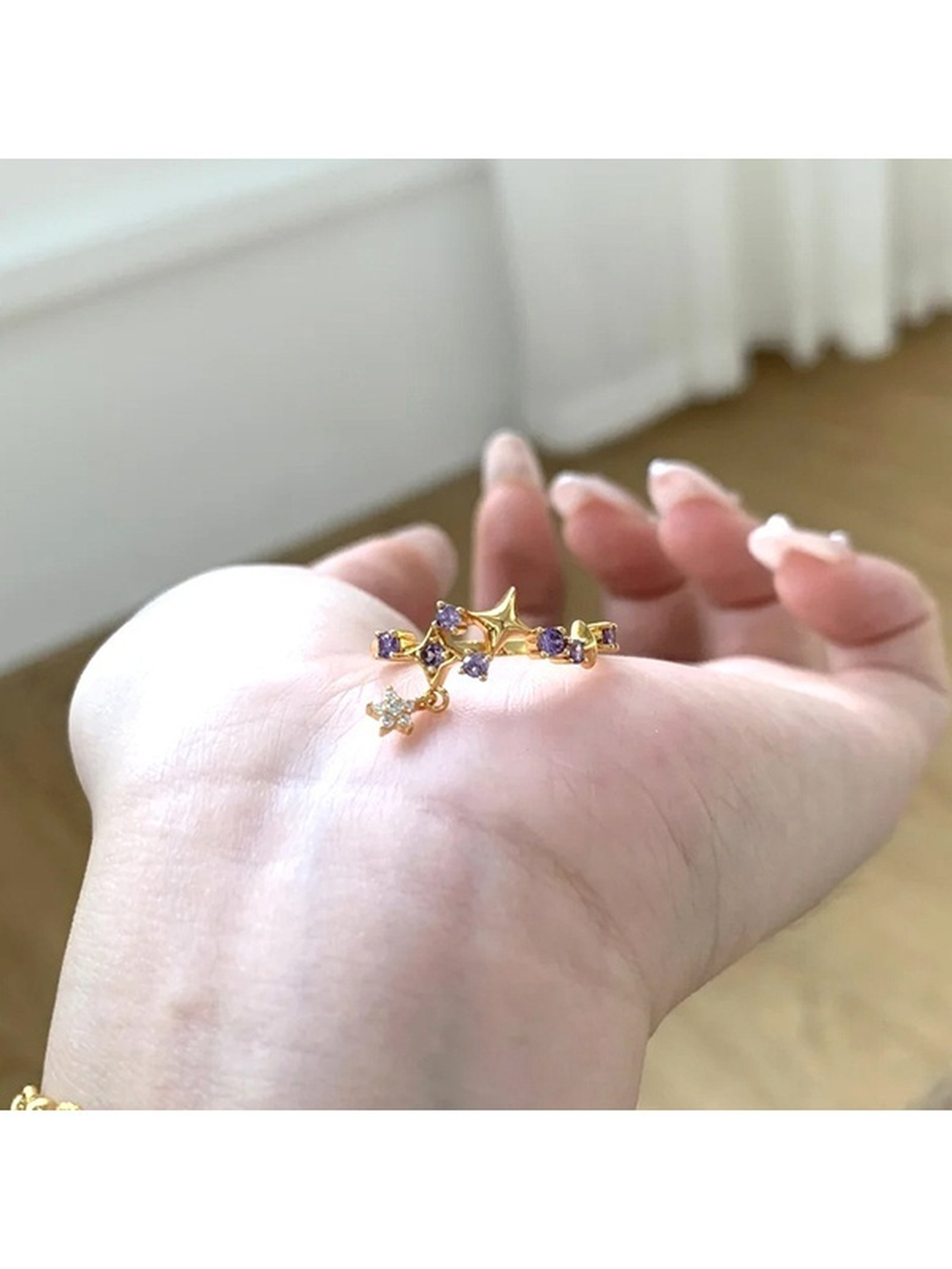 Golden Starburst Ring with Amethyst Accent
