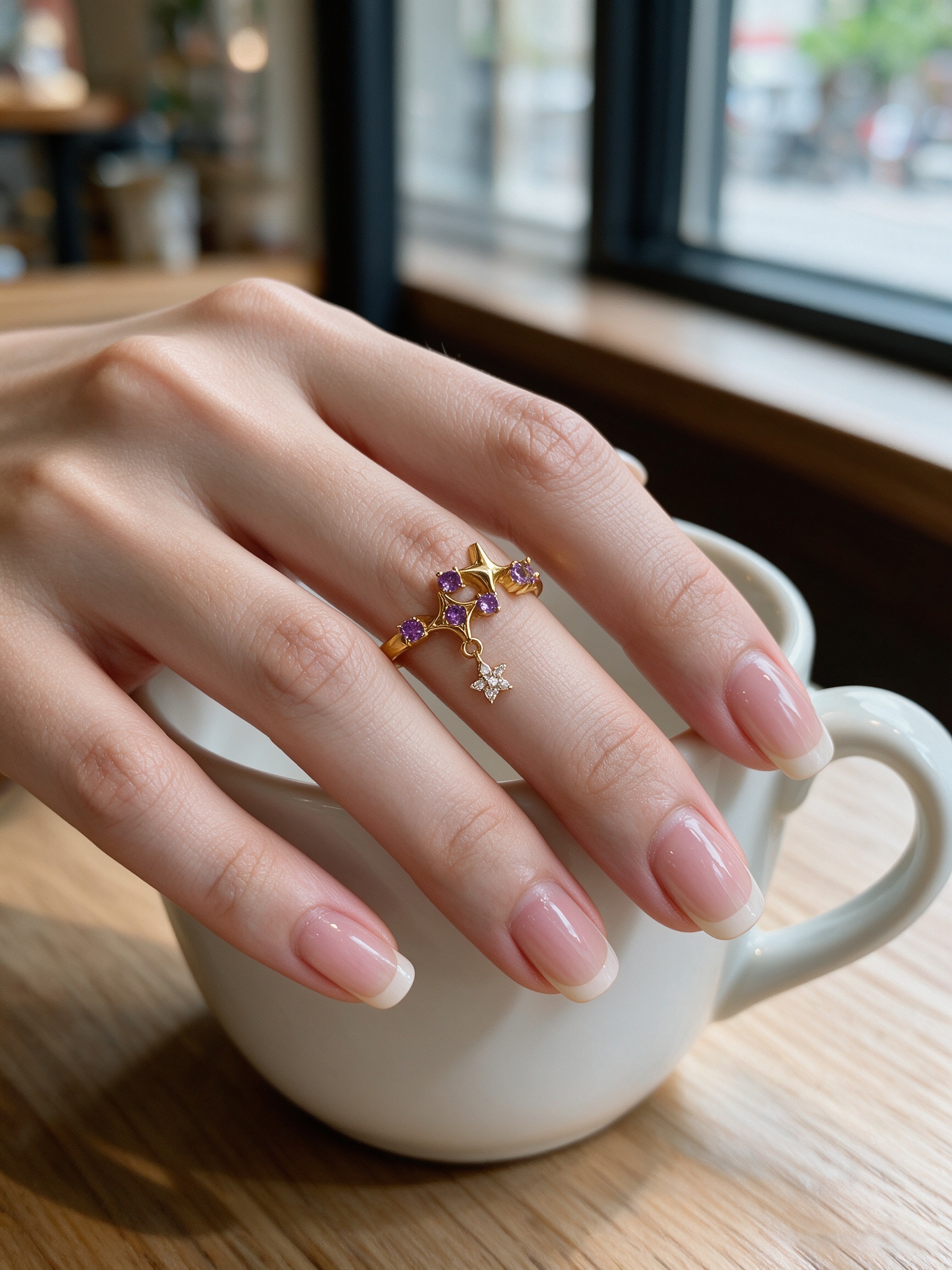 Golden Starburst Ring with Amethyst Accent